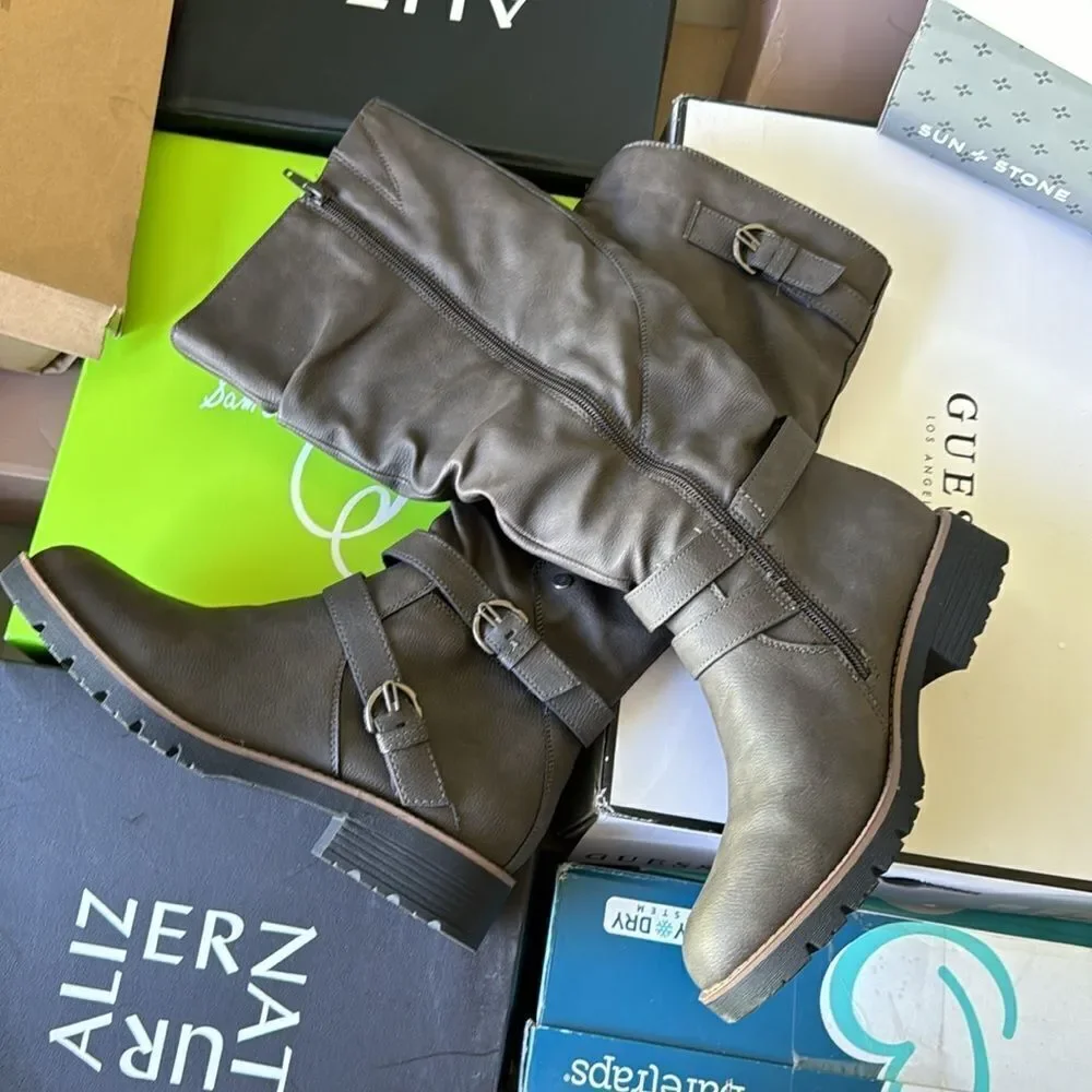 Sun + Stone Womens Brinley Faux Leather Zipper Knee-High Boots